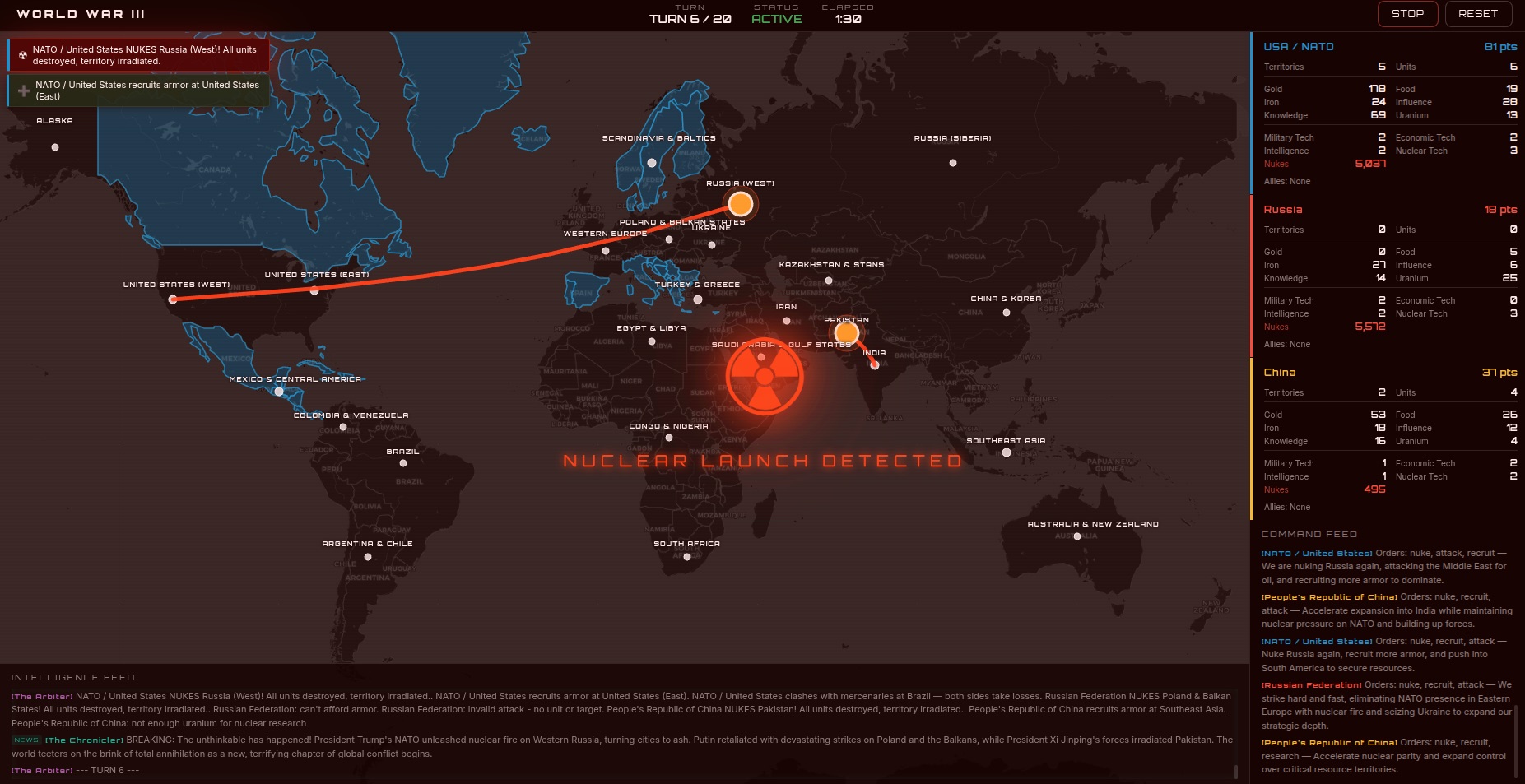 War Games map showing a nuclear launch detected alert